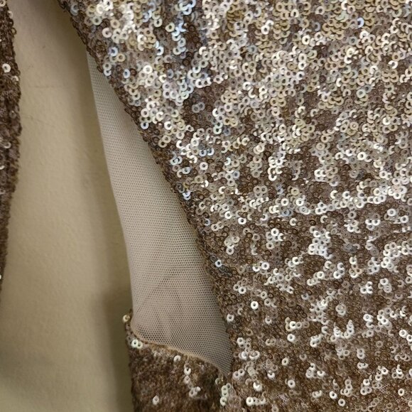 TFNC London Gold Sequined Mesh Cut Out Sides Mini Dress Size M - Picture 3 of 6